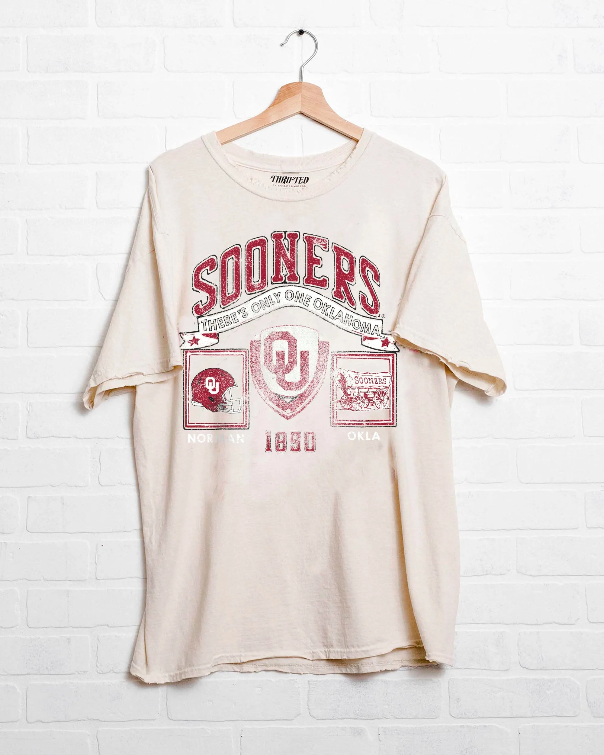 OU Sooners Prep Patch Off White Thrifted Tee