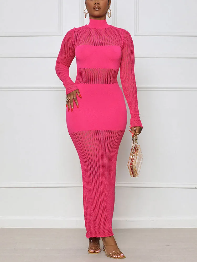 Patchwork Turtleneck Mesh Dresses