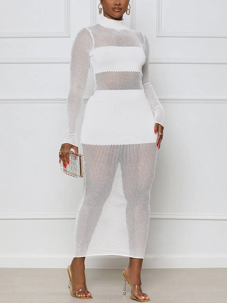 Patchwork Turtleneck Mesh Dresses