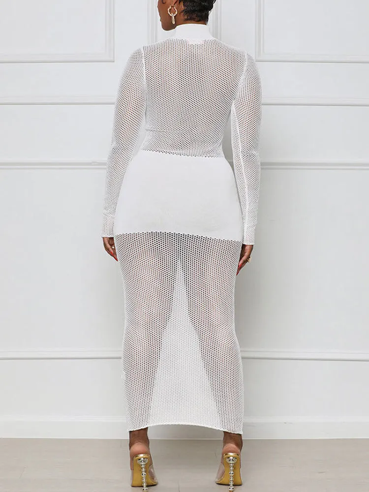 Patchwork Turtleneck Mesh Dresses