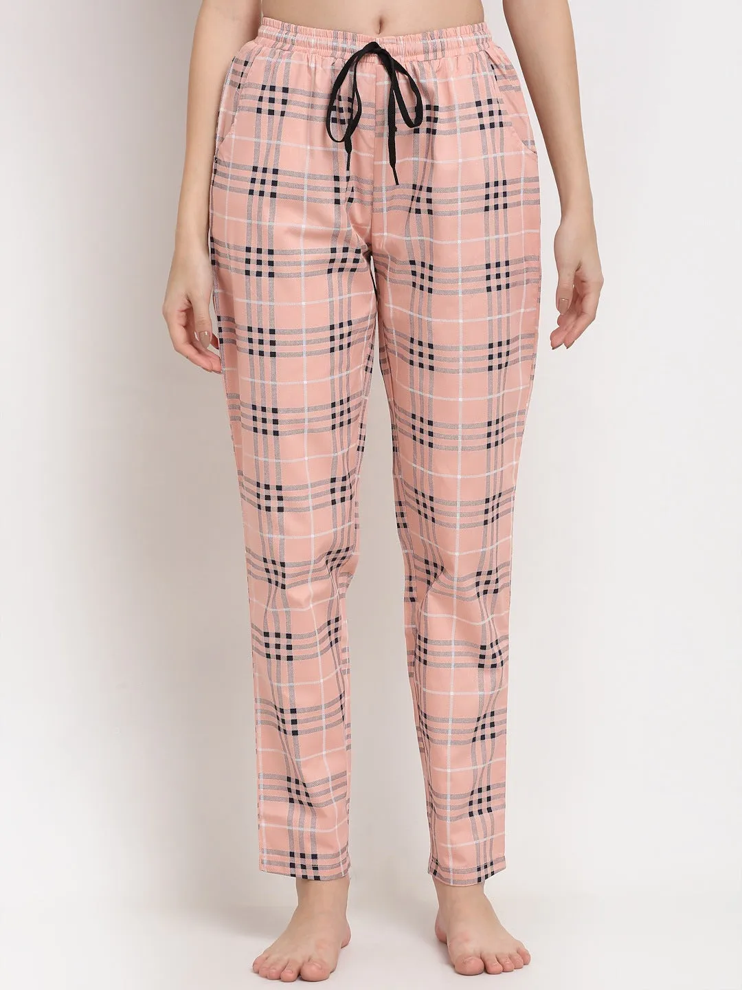 Peach Colour Abstract Printed Cotton Lounge Pants
