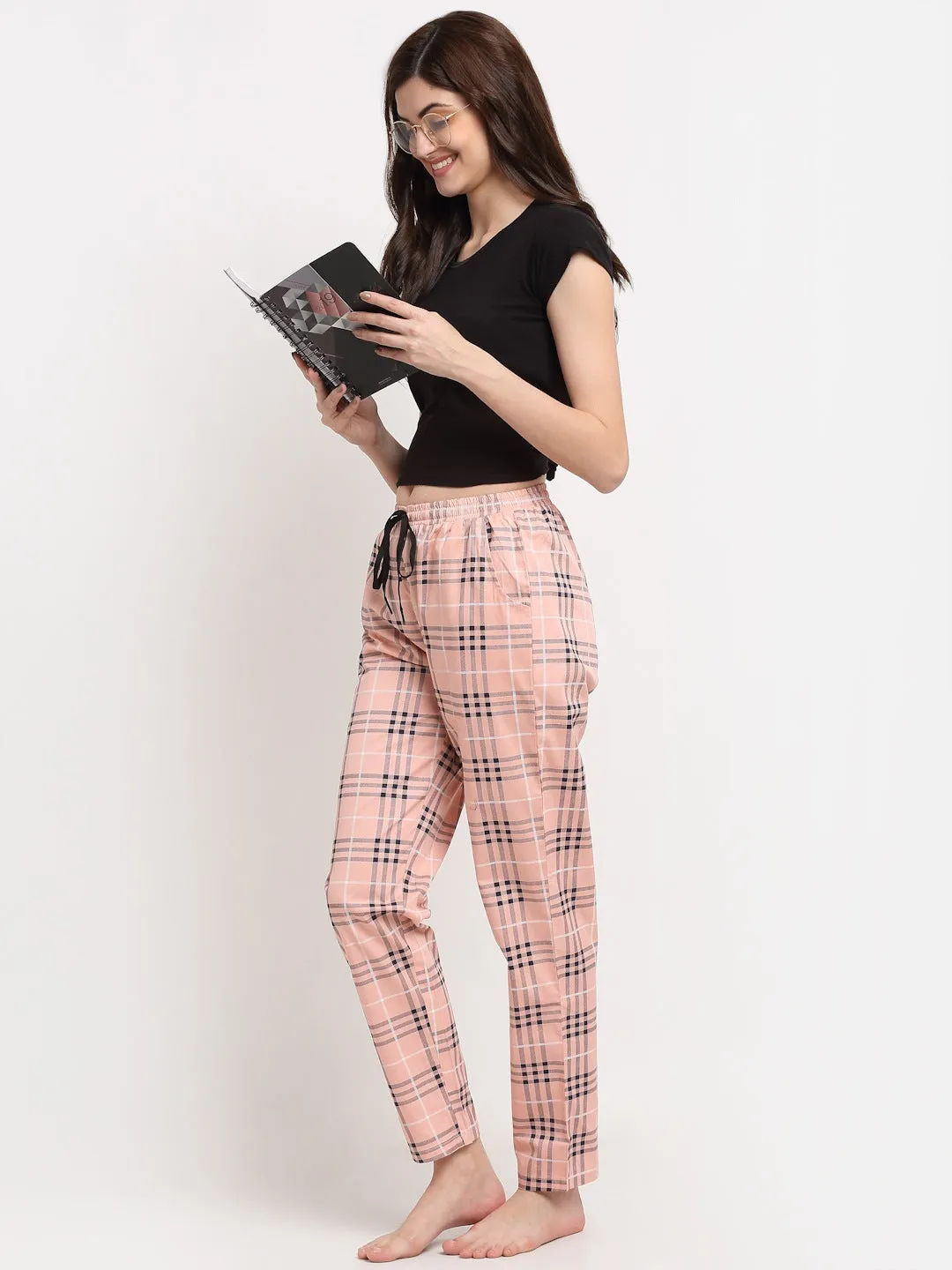 Peach Colour Abstract Printed Cotton Lounge Pants