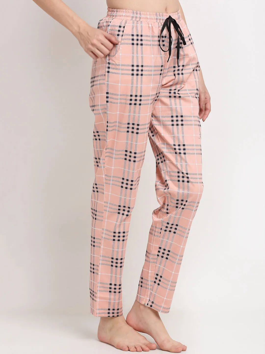 Peach Colour Abstract Printed Cotton Lounge Pants