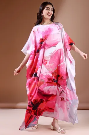 Pink Haven Soft Satin Kaftan with Digital Print