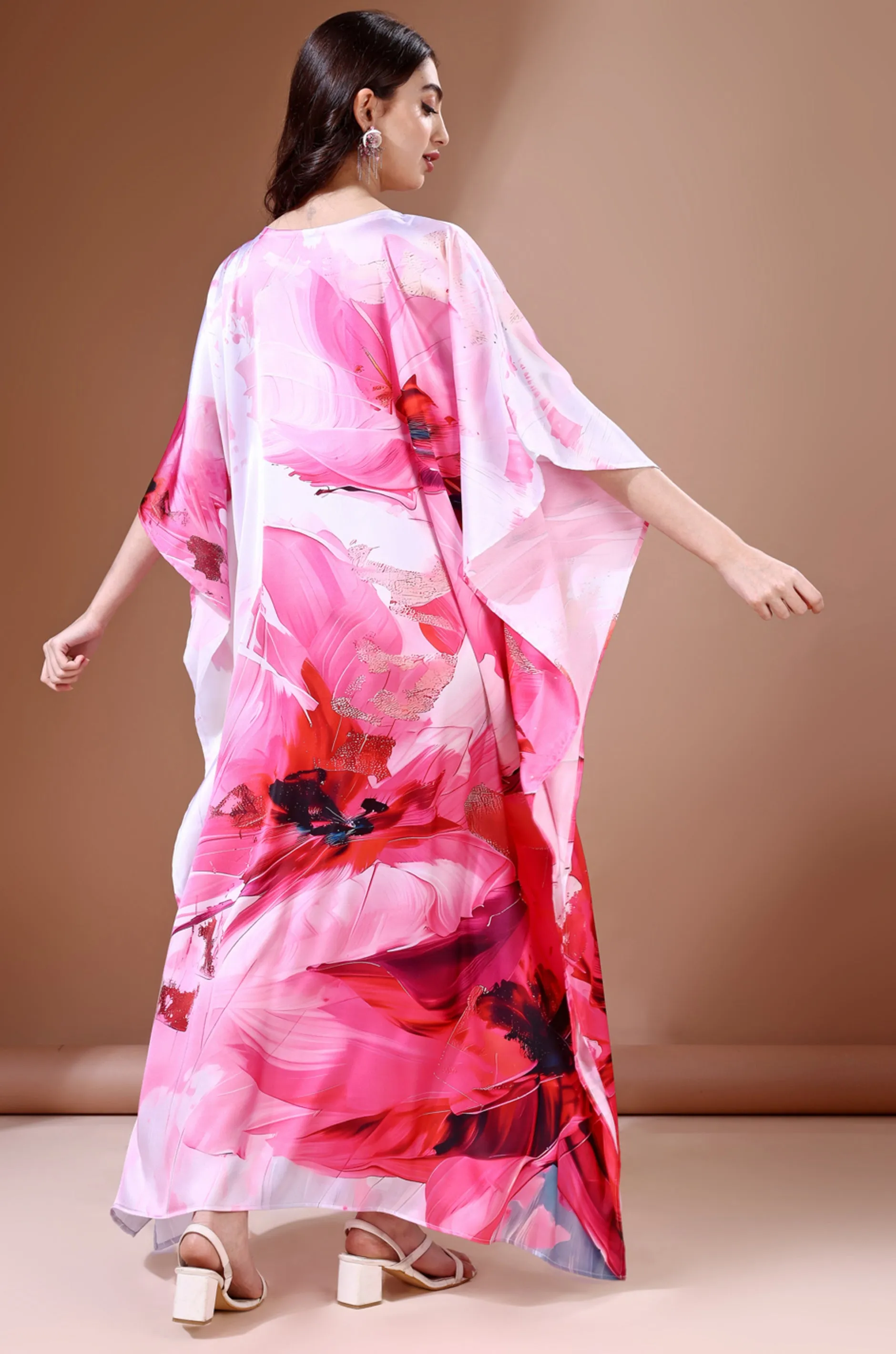 Pink Haven Soft Satin Kaftan with Digital Print