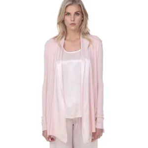 PJ HARLOW Shelby Rib Knit Cardigan With Satin Trim - Blush Size Large NWT