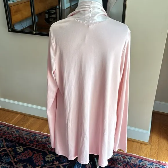 PJ HARLOW Shelby Rib Knit Cardigan With Satin Trim - Blush Size Large NWT