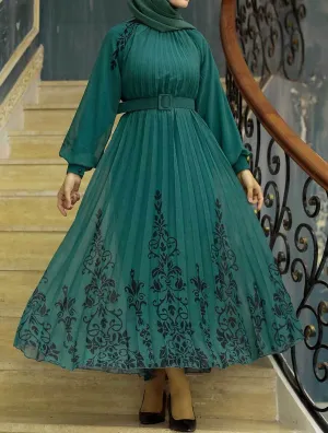 Pleated Chiffon Maxi Dress (Teal)