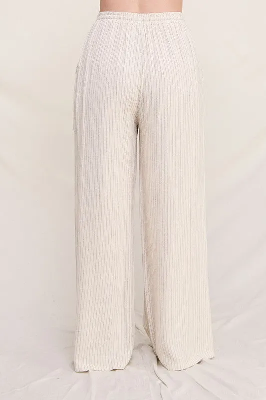 Plus Size Striped Linen Smock Waist Pants with Pockets