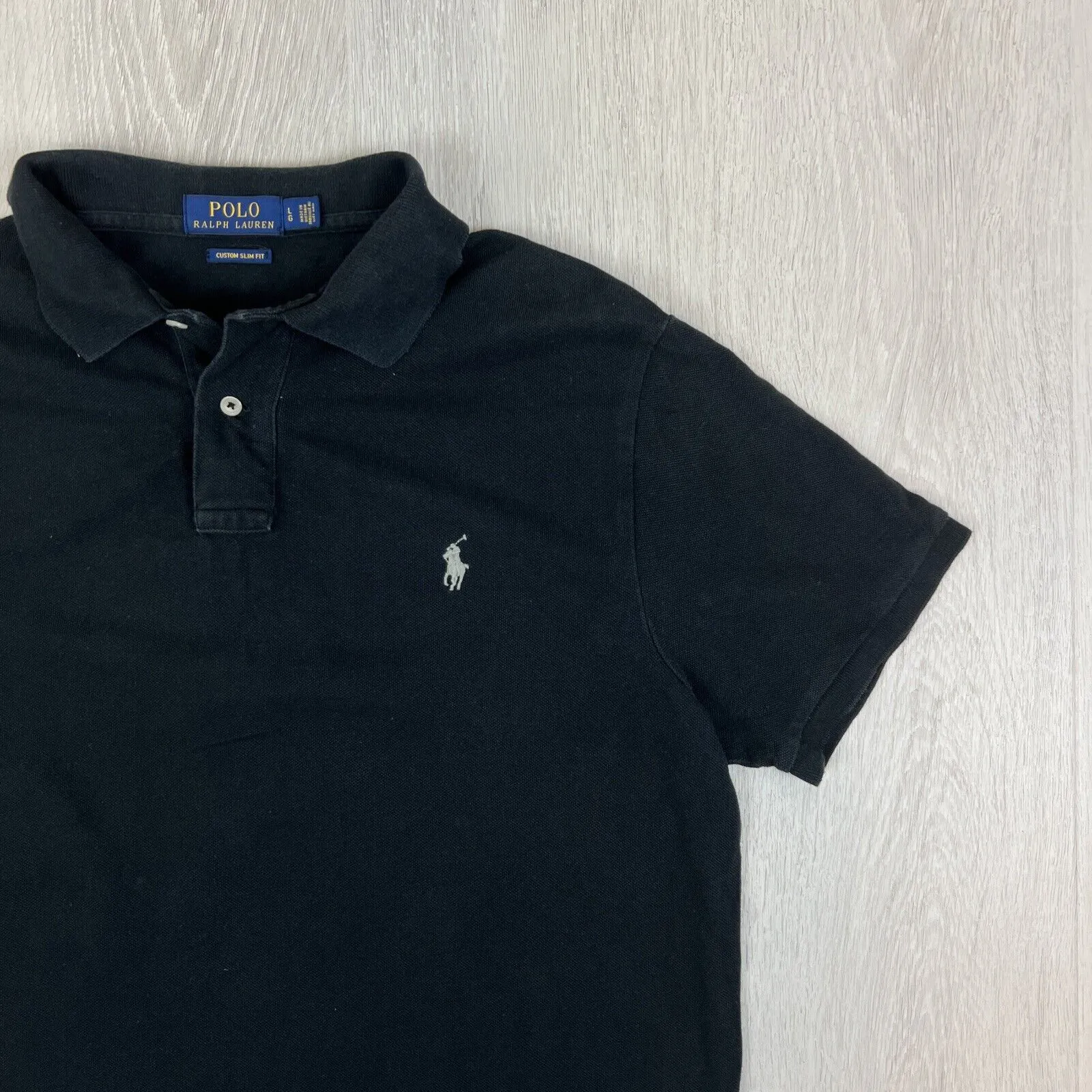 Polo Ralph Lauren Mens Short Sleeve Custom Slim Fit Black Polo Shirt Size Large