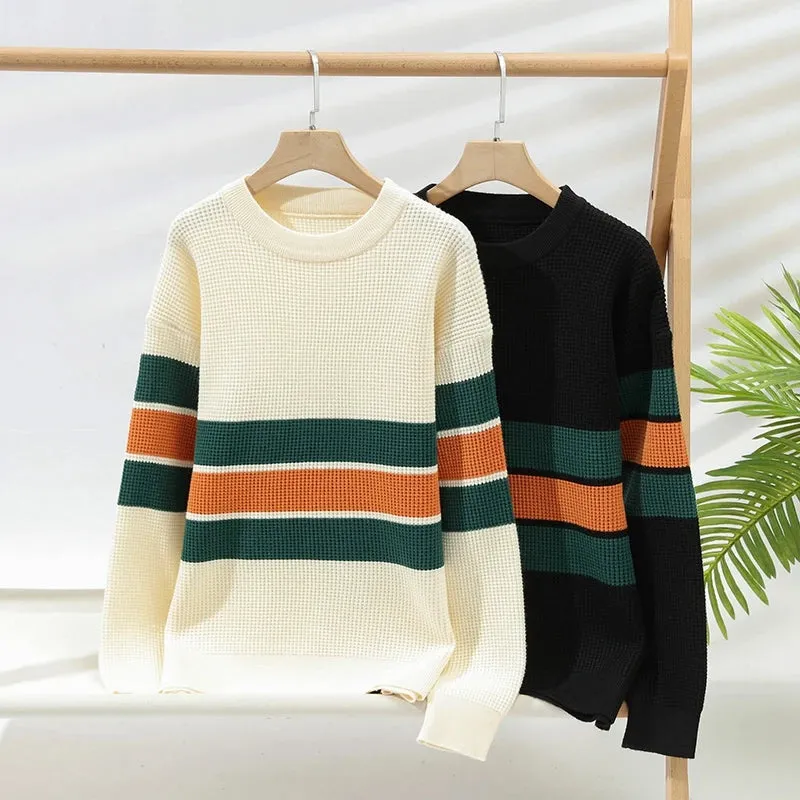 Pull Homme 2024 New Fall Winter High End Luxury Knit Sweater Men Korean Fashion Mens Pullover Sweaters Thick Warm Striped Jumper