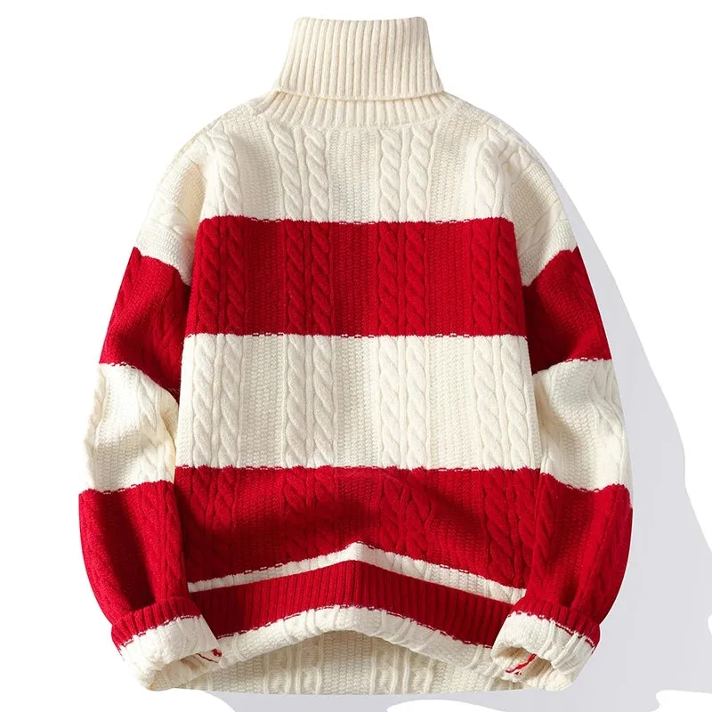Pull Homme 2024 New Fall Winter High End Thick Warm Knit Sweater Men Fashion Twist Mens Sweaters Casual Turtleneck Male Jumper