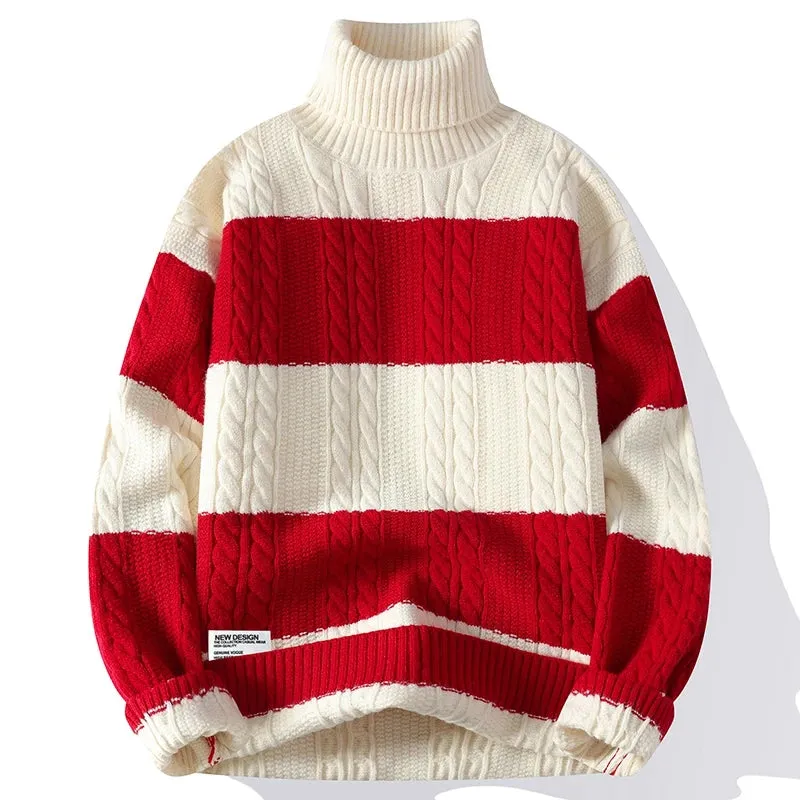 Pull Homme 2024 New Fall Winter High End Thick Warm Knit Sweater Men Fashion Twist Mens Sweaters Casual Turtleneck Male Jumper