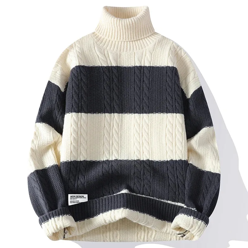 Pull Homme 2024 New Fall Winter High End Thick Warm Knit Sweater Men Fashion Twist Mens Sweaters Casual Turtleneck Male Jumper