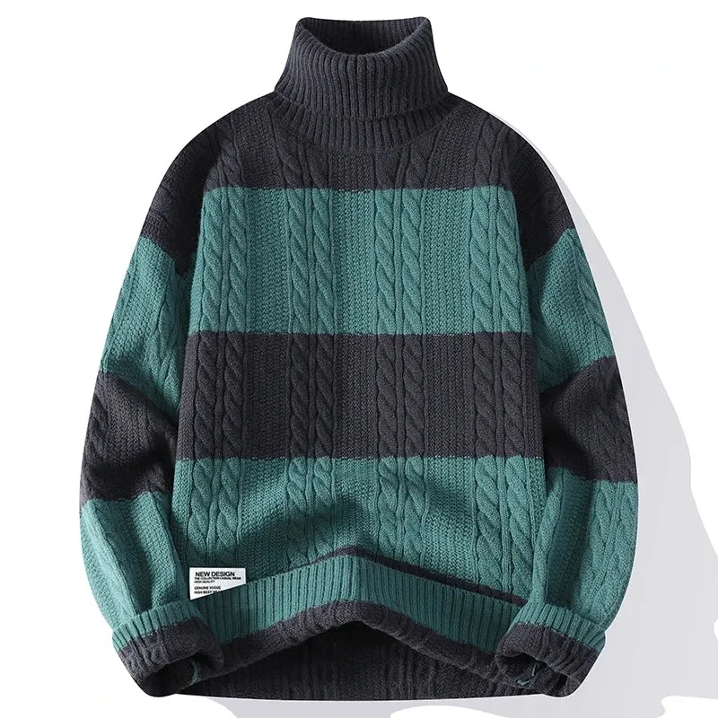 Pull Homme 2024 New Fall Winter High End Thick Warm Knit Sweater Men Fashion Twist Mens Sweaters Casual Turtleneck Male Jumper