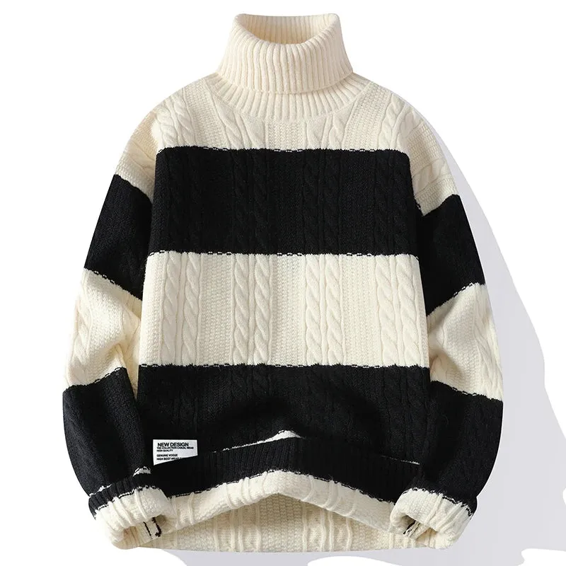 Pull Homme 2024 New Fall Winter High End Thick Warm Knit Sweater Men Fashion Twist Mens Sweaters Casual Turtleneck Male Jumper