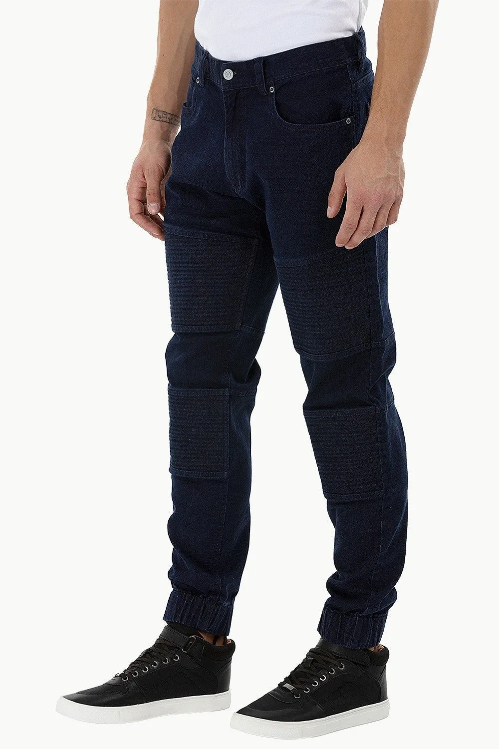 Quilted Panel Denim Jogger Pants