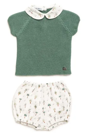 "Andres" Leaf Green Knit Palm Tree Top & Jam Pants