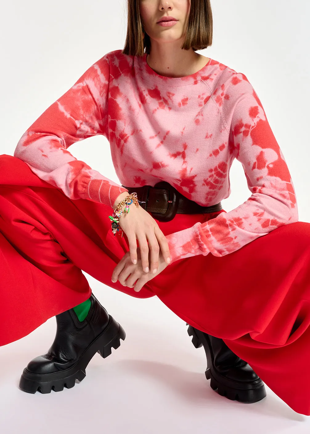 Red and pink tie-dye sweater