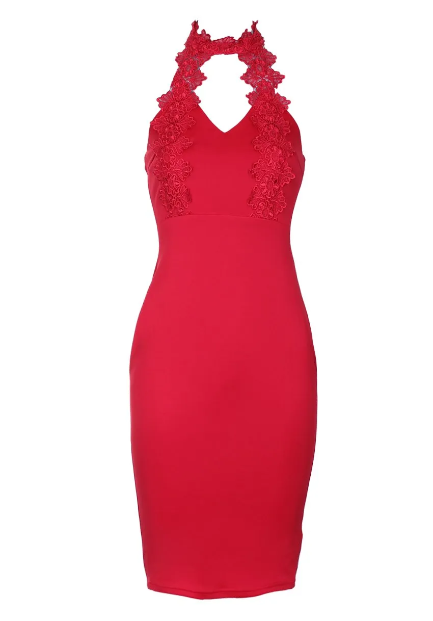 Red Choker Midi Dress