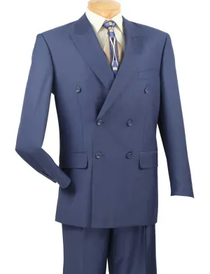 Regular Fit Double Breasted 2 Piece Suit with Flexible Elastic Waistband Blue F-DC900