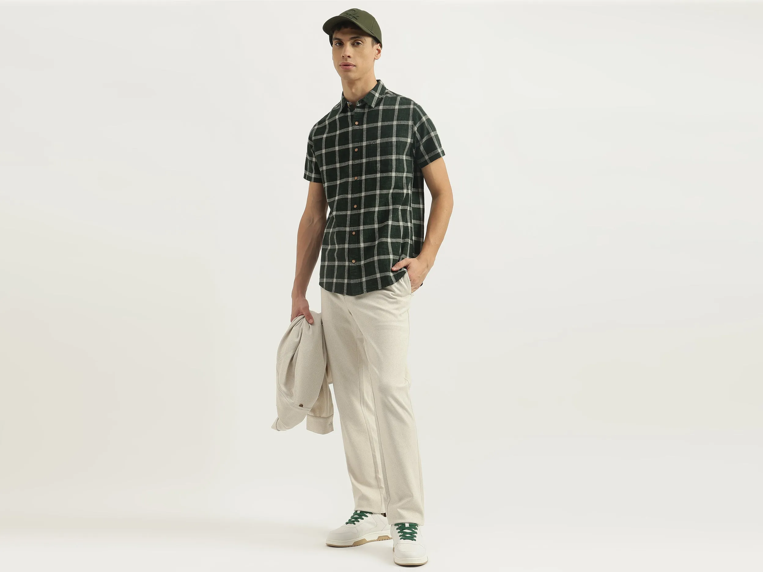 Regular Fit Spread Collar Checkered Shirts