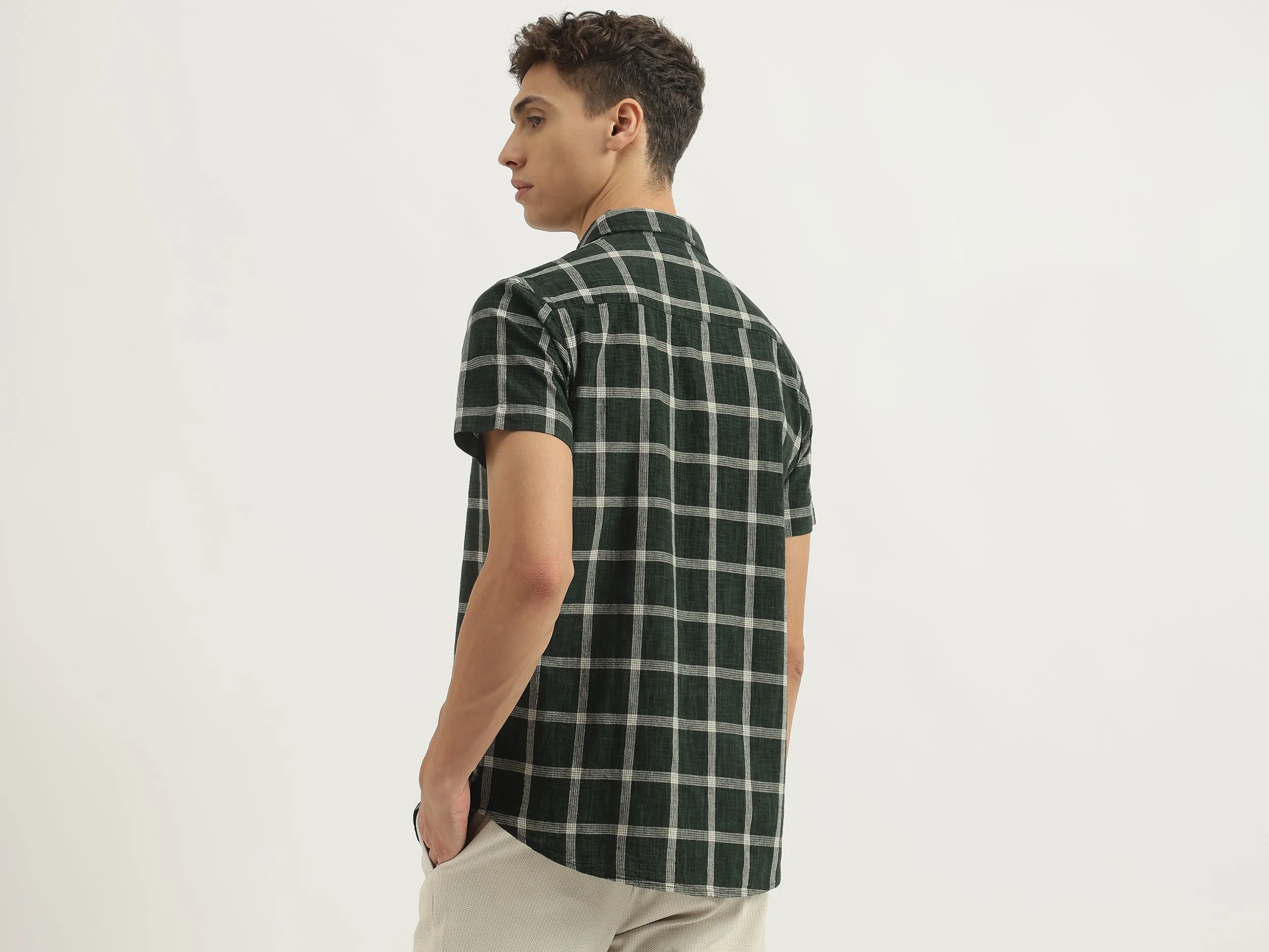 Regular Fit Spread Collar Checkered Shirts