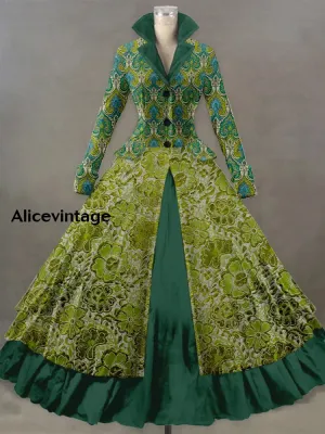 Retro Floral Print Vintage Elegant Lapel V-Neck Long Sleeve Maxi Dress