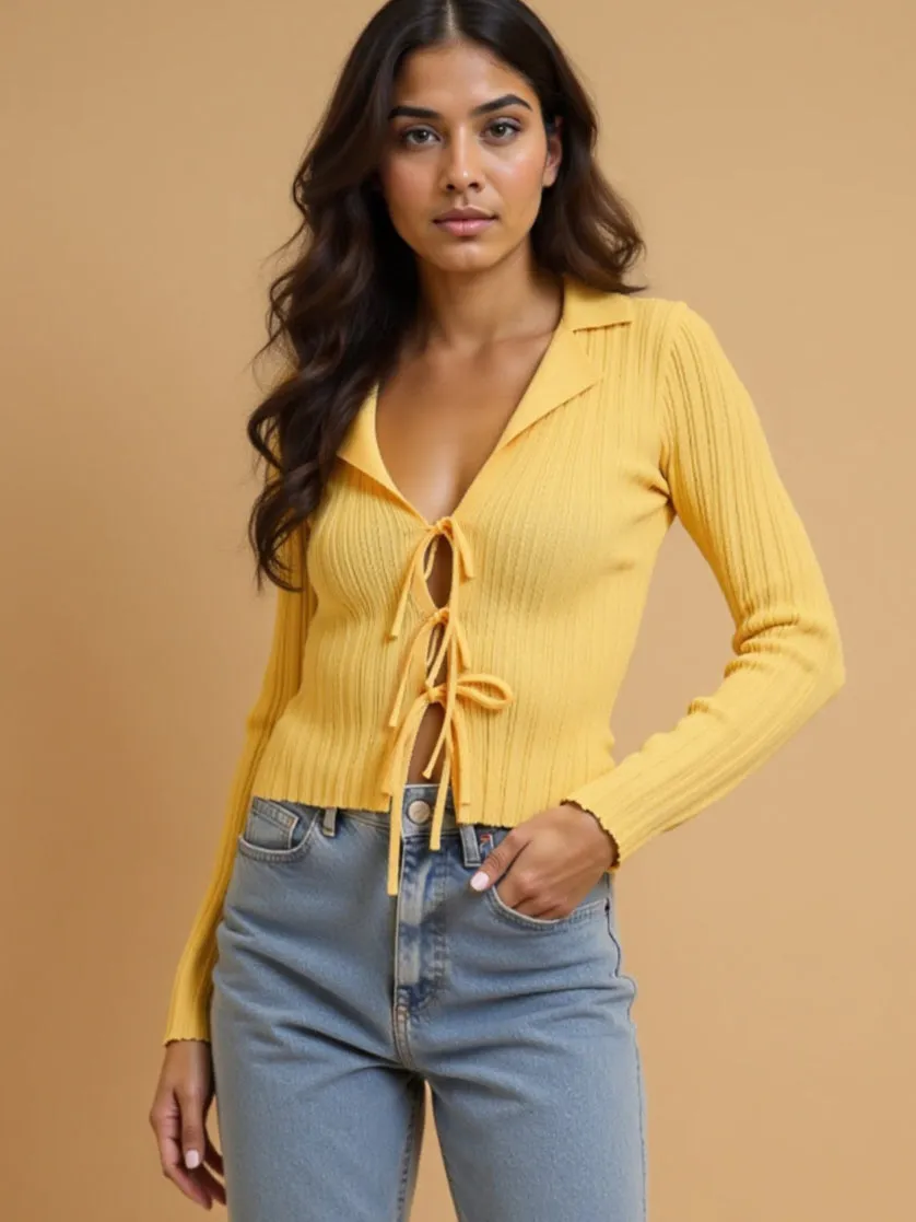 Rib Knit Tie Cardigan
