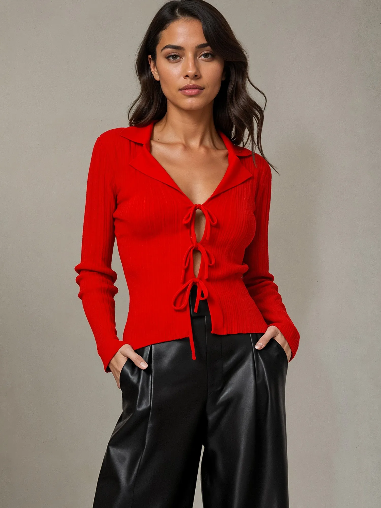 Rib Knit Tie Cardigan