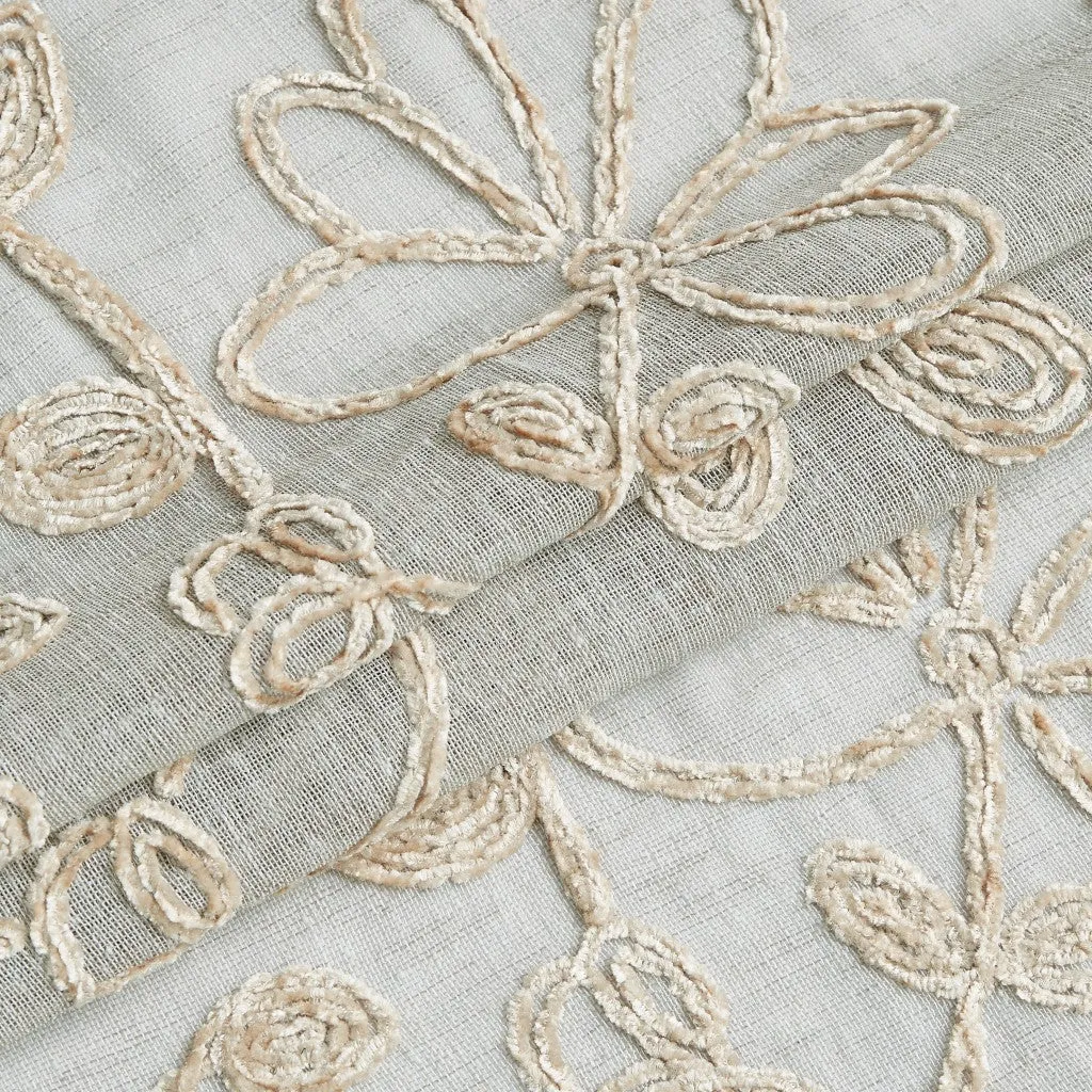 Rita Chenille Embroided Grommet 76"x 84" Window Panel Pair in Linen