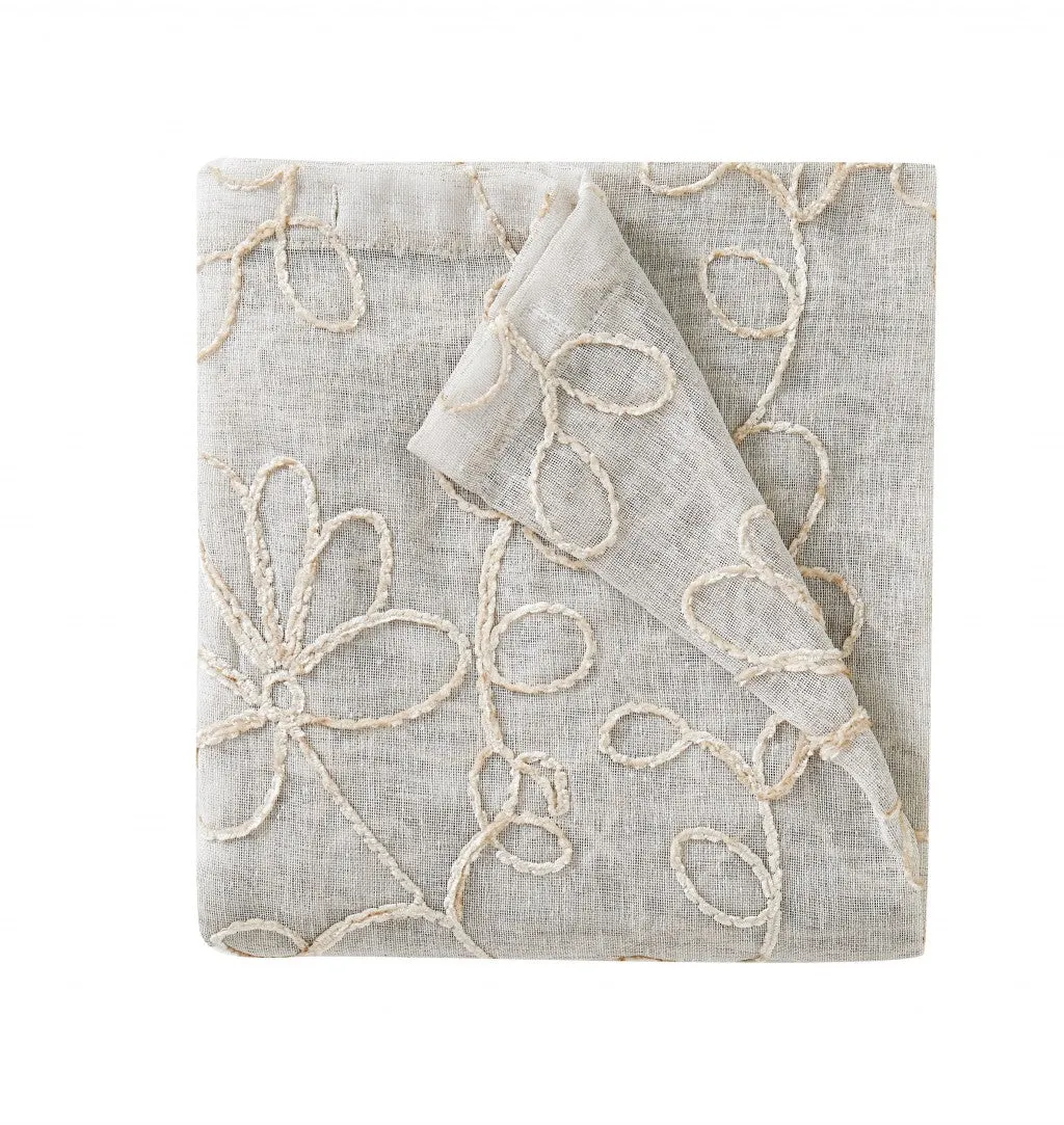 Rita Chenille Embroided Grommet 76"x 84" Window Panel Pair in Linen