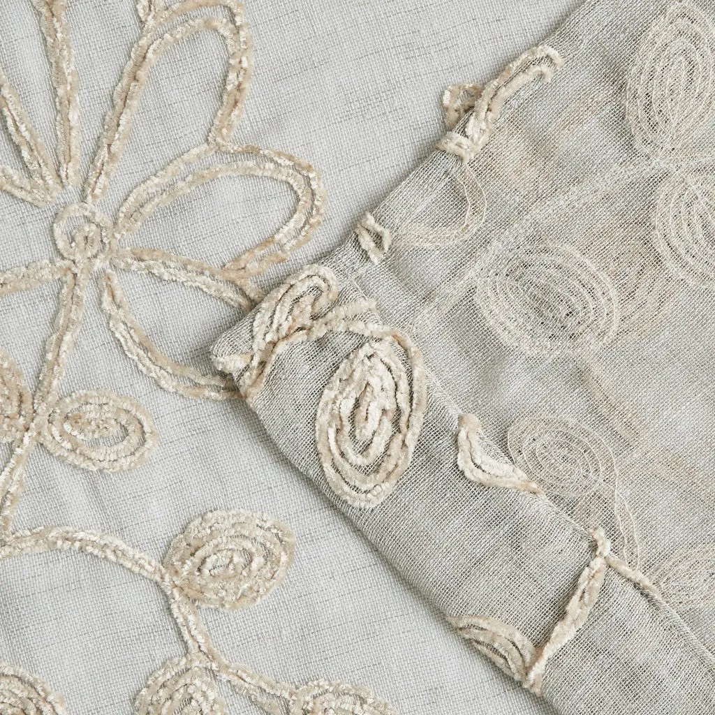Rita Chenille Embroided Grommet 76"x 84" Window Panel Pair in Linen