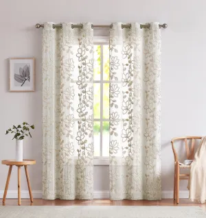 Rita Chenille Embroided Grommet 76"x 84" Window Panel Pair in Linen