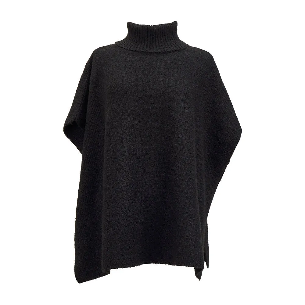 Rolled Neck Knit Poncho - Oatmeal   Black   Melon