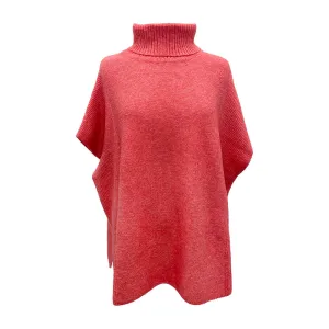 Rolled Neck Knit Poncho - Oatmeal   Black   Melon