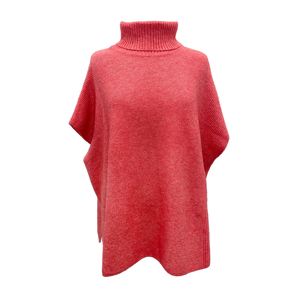 Rolled Neck Knit Poncho - Oatmeal   Black   Melon