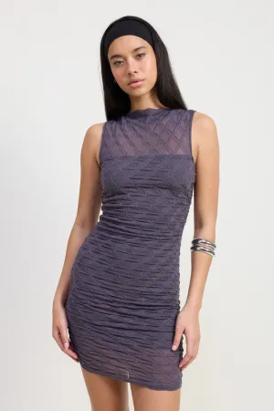 RUCHED HIGH NECK MINI DRESS
