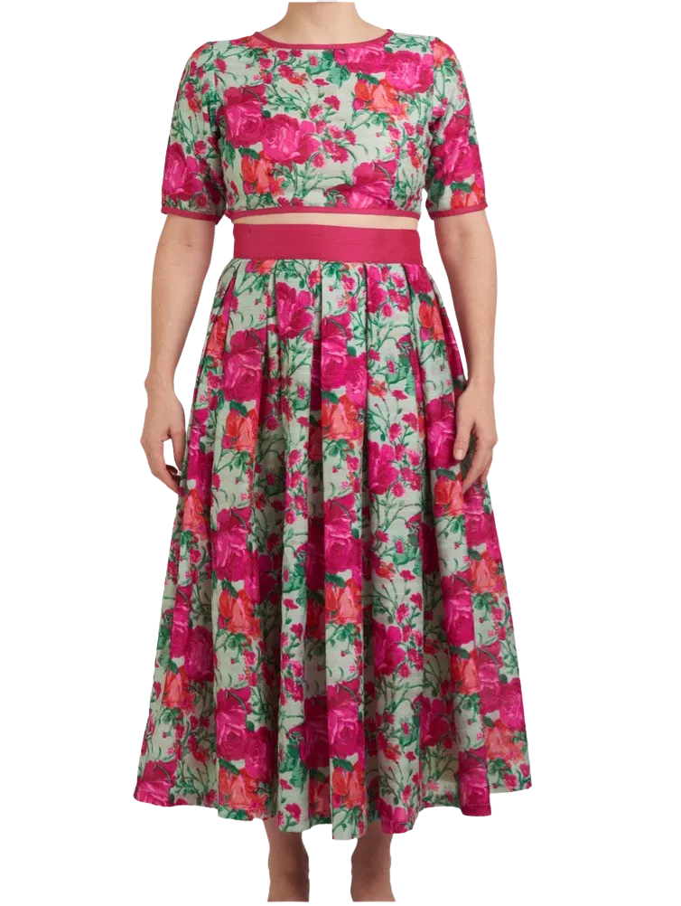 SAMPLE SALE: Floral Mehendi Linen Tea-Length Lehenga