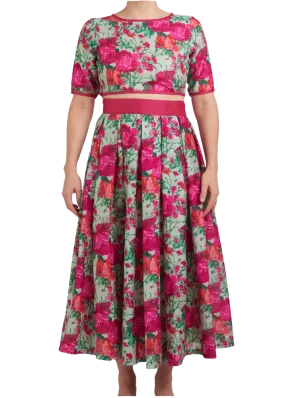 SAMPLE SALE: Floral Mehendi Linen Tea-Length Lehenga