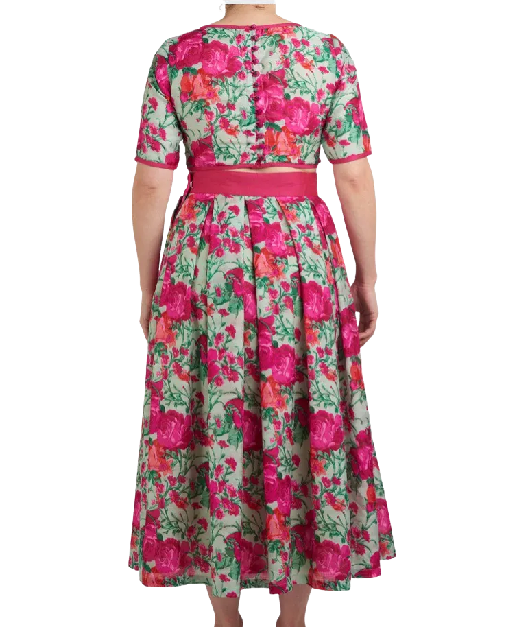 SAMPLE SALE: Floral Mehendi Linen Tea-Length Lehenga