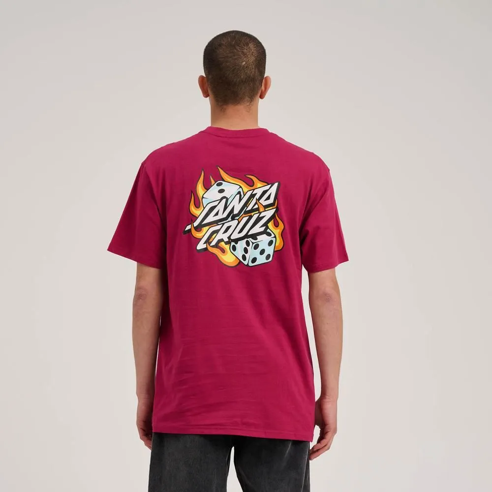 Santa Cruz T-Shirt Flaming Dice Dot Chest T-Shirt - Burgundy