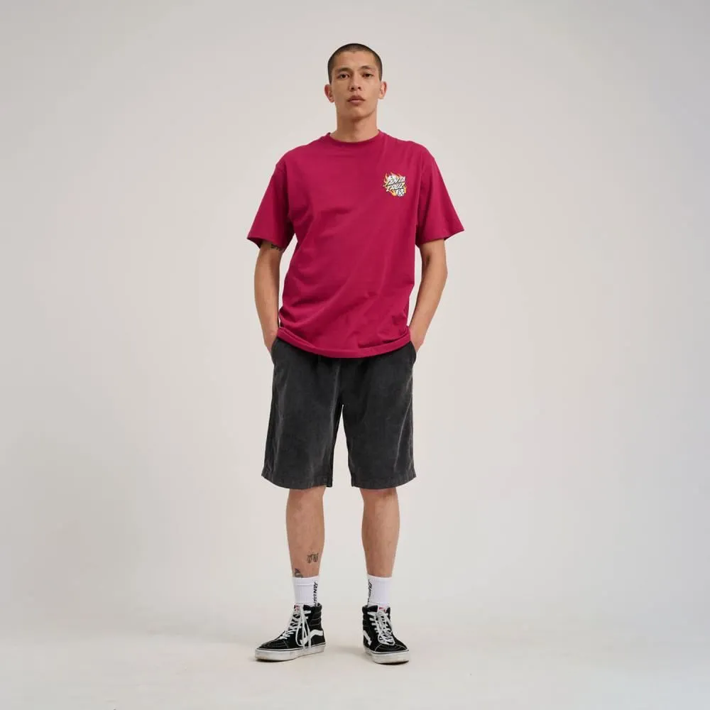 Santa Cruz T-Shirt Flaming Dice Dot Chest T-Shirt - Burgundy