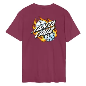Santa Cruz T-Shirt Flaming Dice Dot Chest T-Shirt - Burgundy