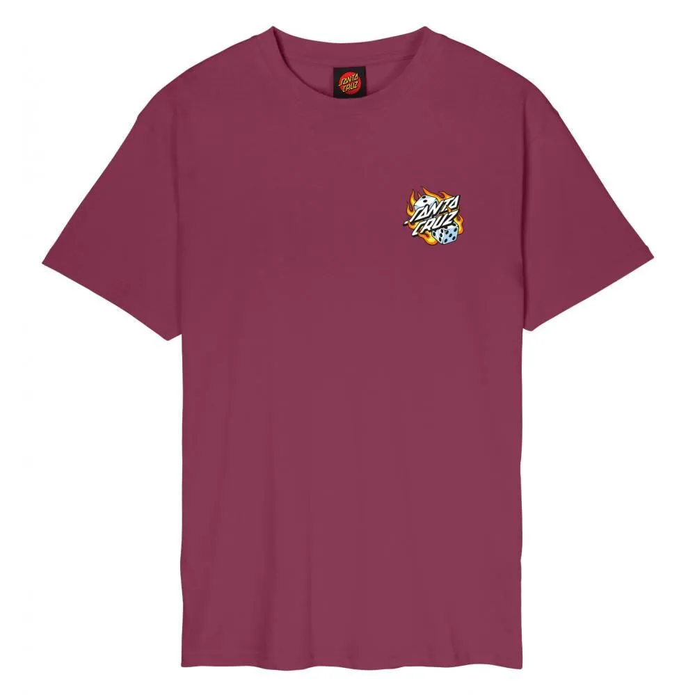 Santa Cruz T-Shirt Flaming Dice Dot Chest T-Shirt - Burgundy