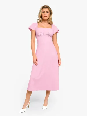 Shapewear Flutter Sleeve Sculpting A-Line Midi Dress