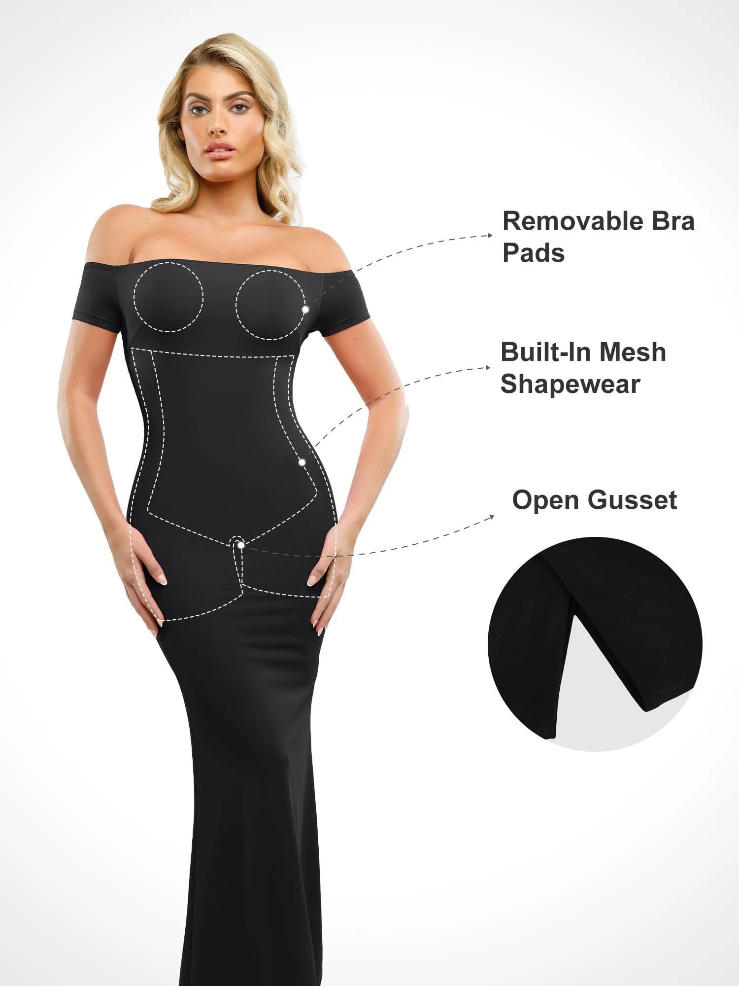 Shapewear Off-Shoulder Tummy Smoothing Maxi Dress