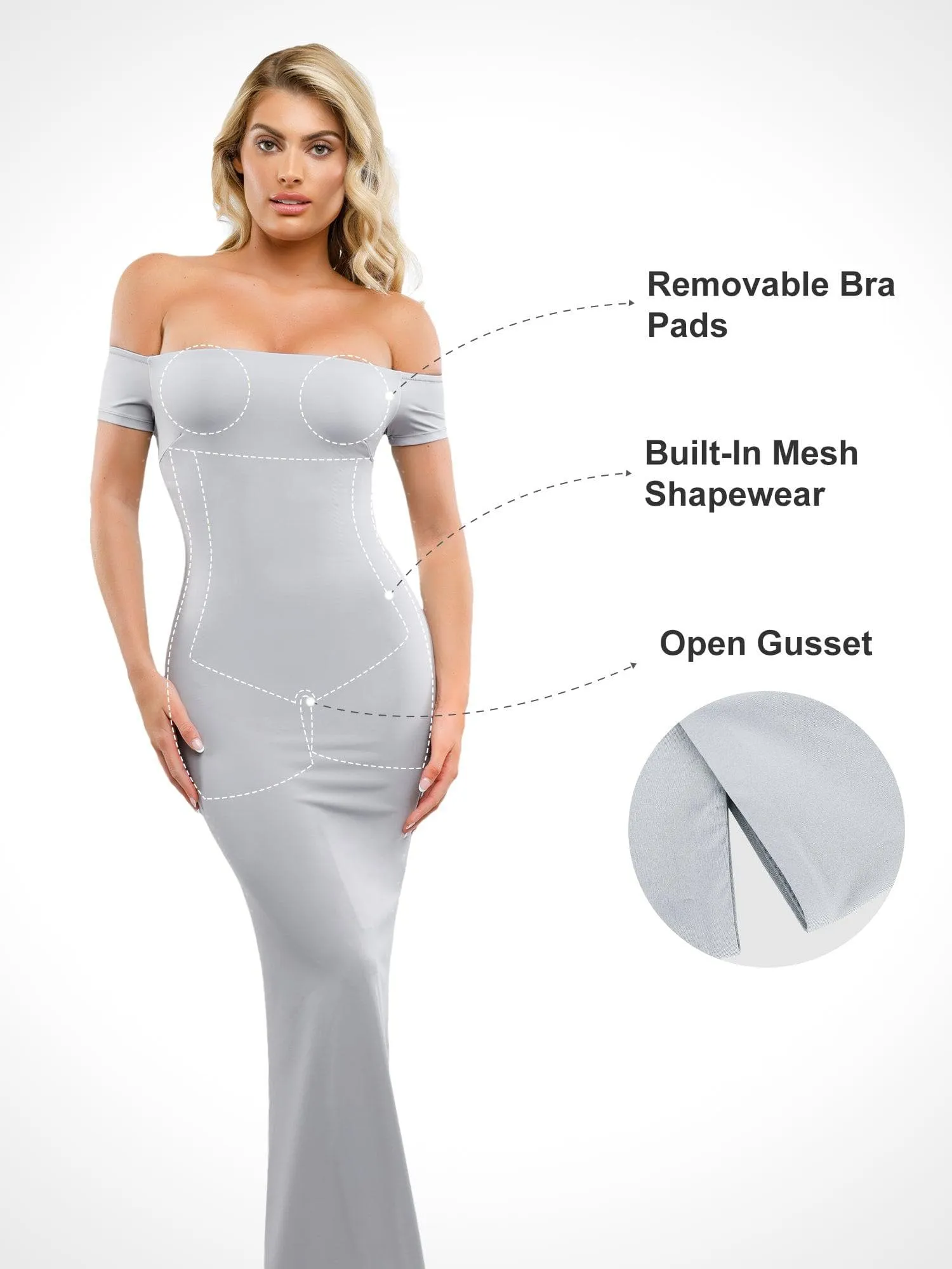 Shapewear Off-Shoulder Tummy Smoothing Maxi Dress