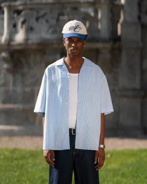 Short Sleeve Linen Shirt Light Blue Striped