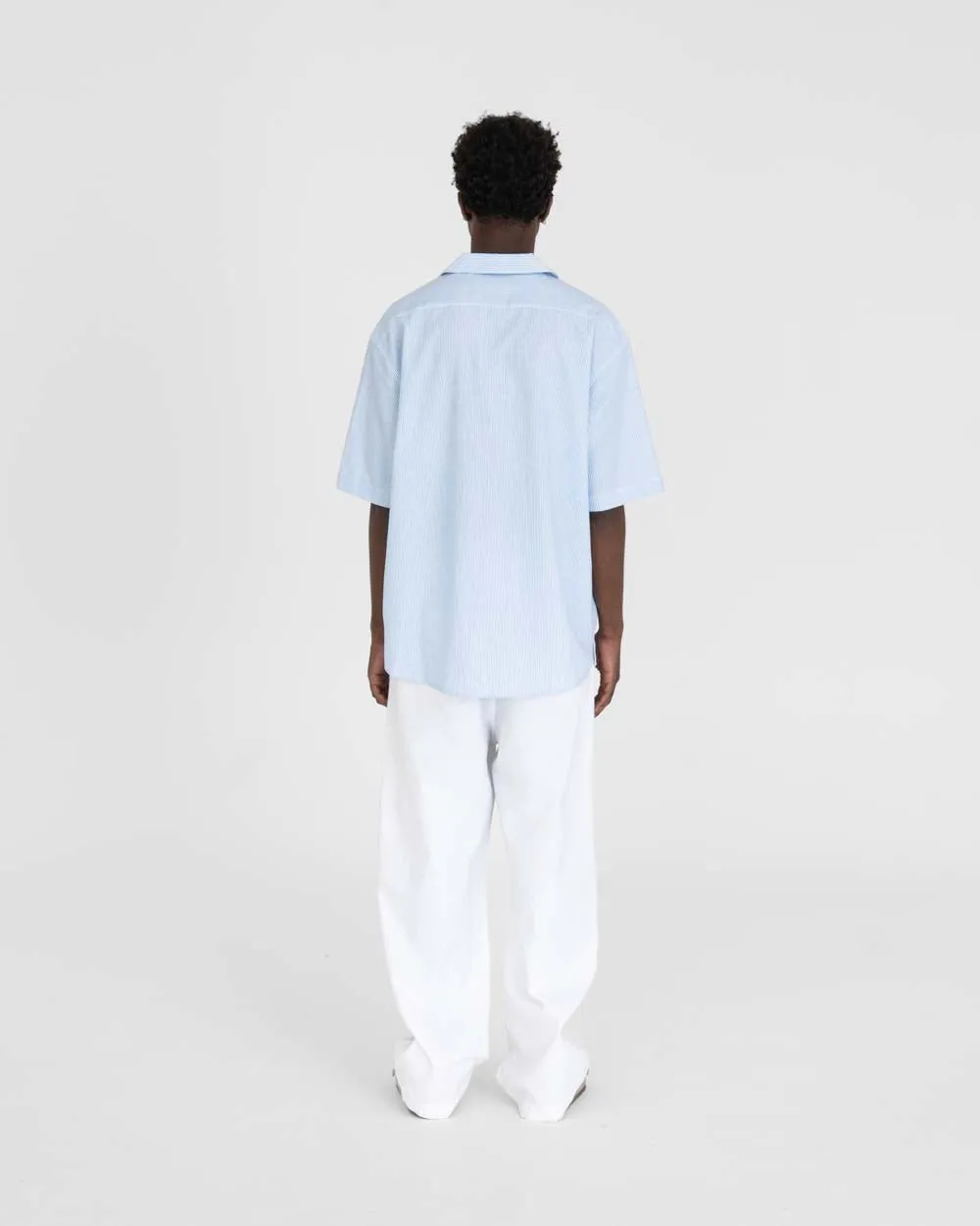 Short Sleeve Linen Shirt Light Blue Striped